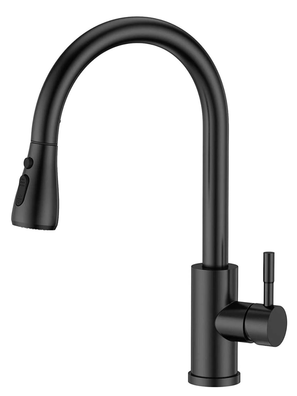 Kitchen Sink Mixer Taps Pull Out Spout Spray Single Lever - Matt Black