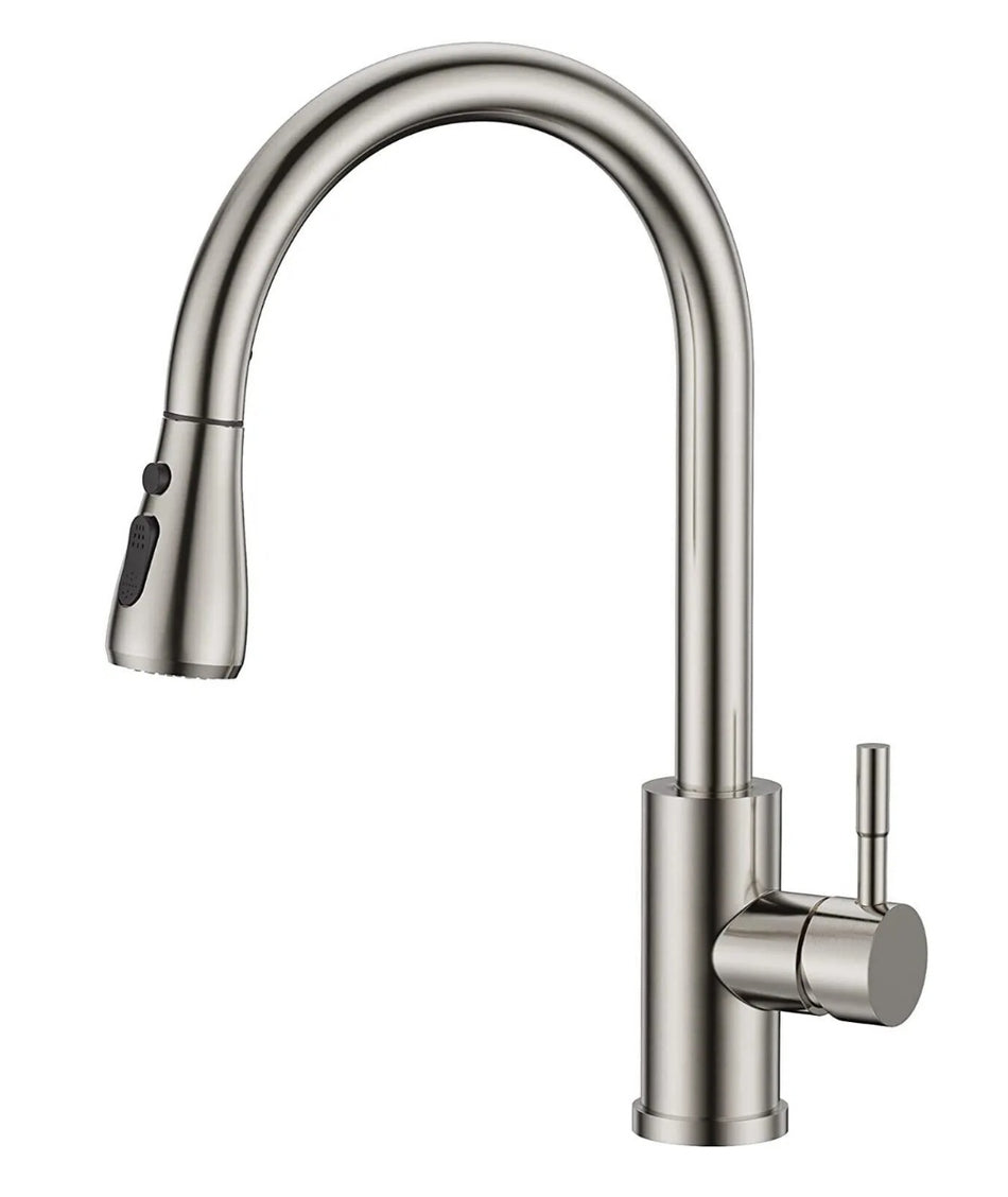 Kitchen Sink Mixer Taps Pull Out Spout Spray Single Lever - Chrome