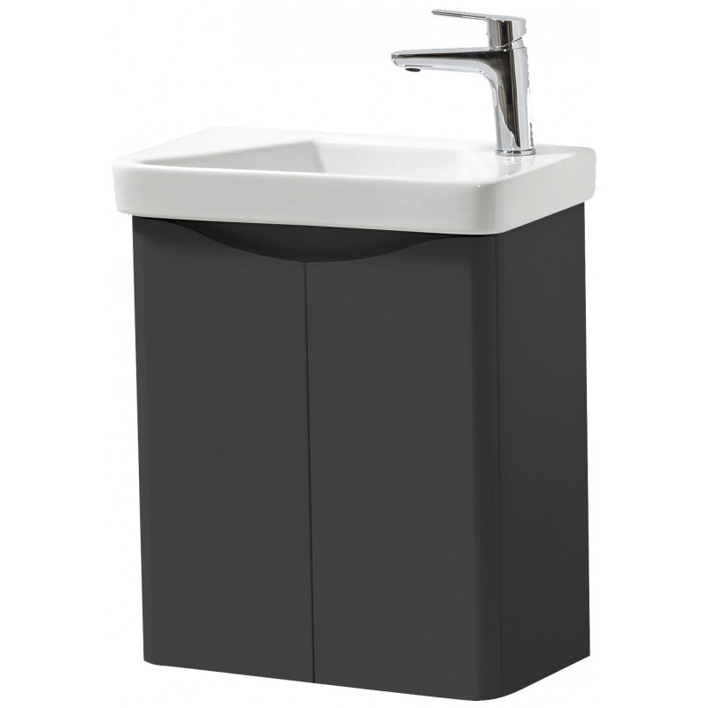 Arezzo Wall Mounted Cloakroom Ceramic Basin & 2 Door Unit - Matt Graphite