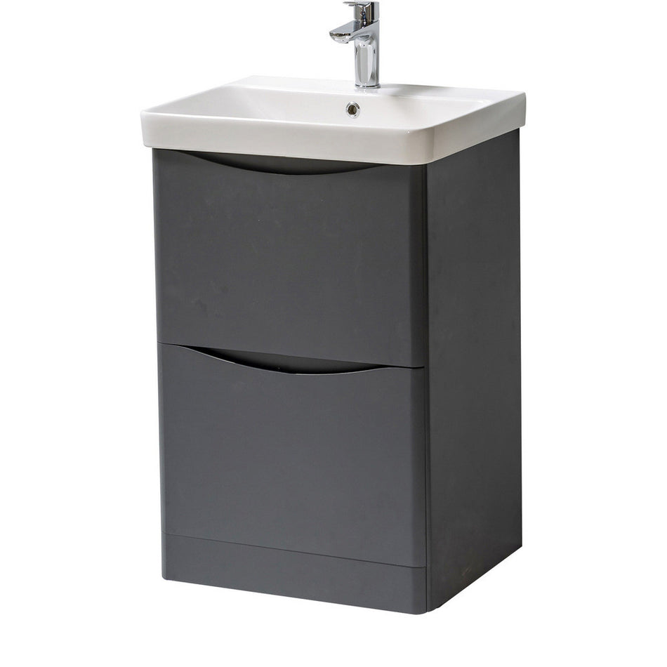 Arezzo Floor Standing 2 Drawer Unit & Ceramic Basin 500mm Matt Graphite