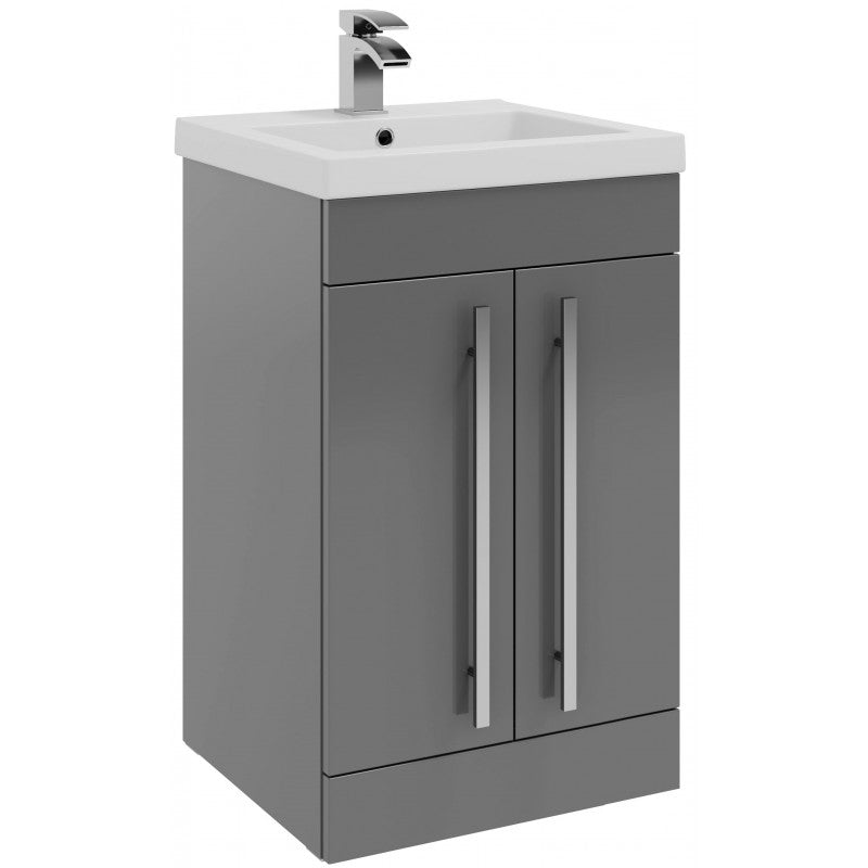 Milan Floor Standing 2 Door Unit & Basin - 500mm Grey Gloss