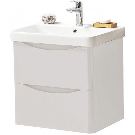 Arezzo Wall Hung 2 Drawer Unit & Ceramic Basin 600mm Cashmere