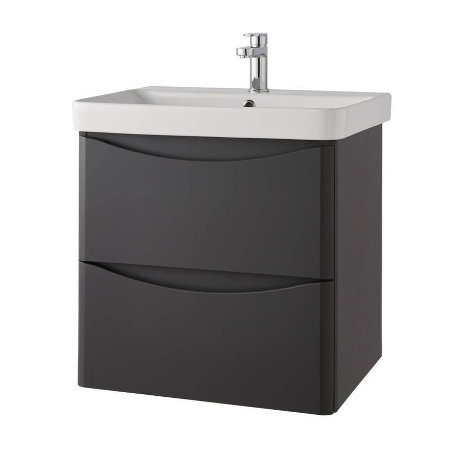 Arezzo Wall Hung 2 Drawer Unit & Ceramic Basin 600mm Matt Graphite