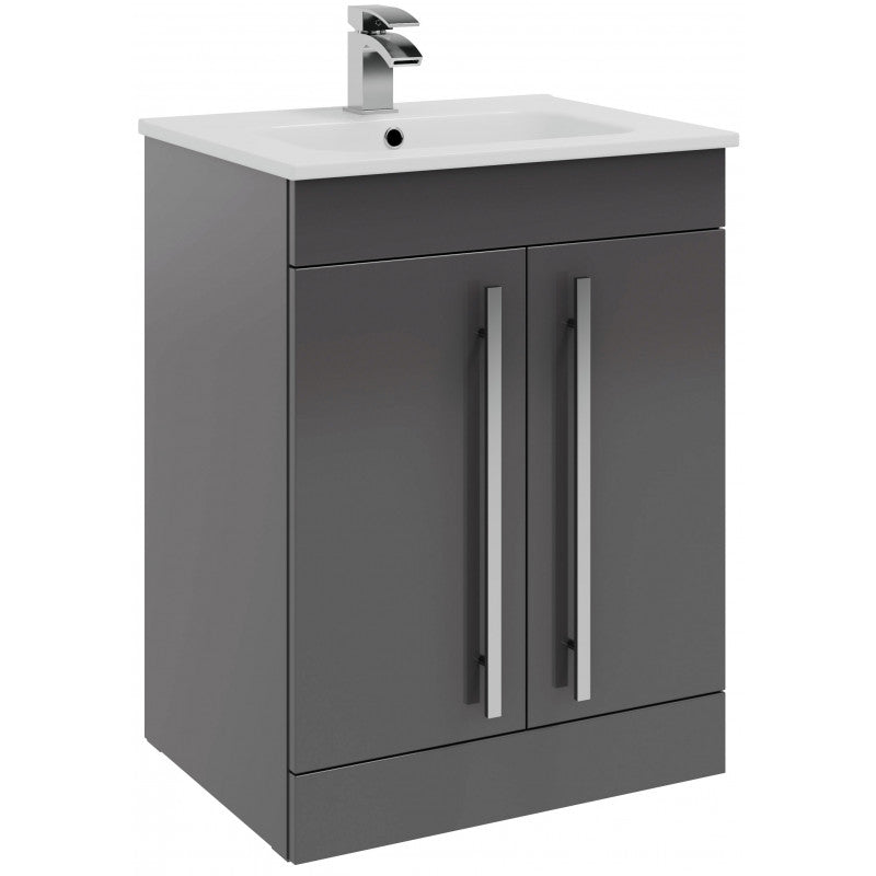 Milan Floor Standing 2 Door Unit & Basin - 600mm Grey Gloss