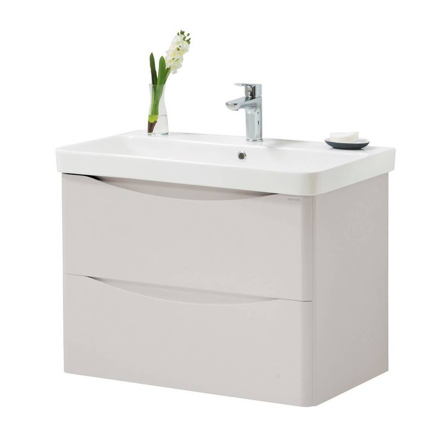 Arezzo Wall Hung 2 Drawer Unit & Ceramic Basin 800mm Cashmere