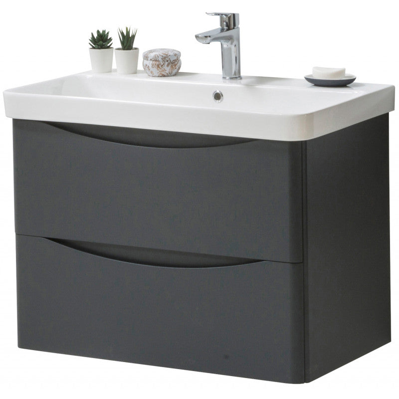 Arezzo Wall Hung 2 Drawer Unit & Ceramic Basin 800mm Matt Graphite