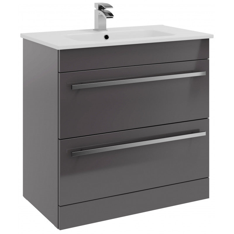 Milan Floor Standing 2 Drawer Unit & Basin - 800mm Grey Gloss