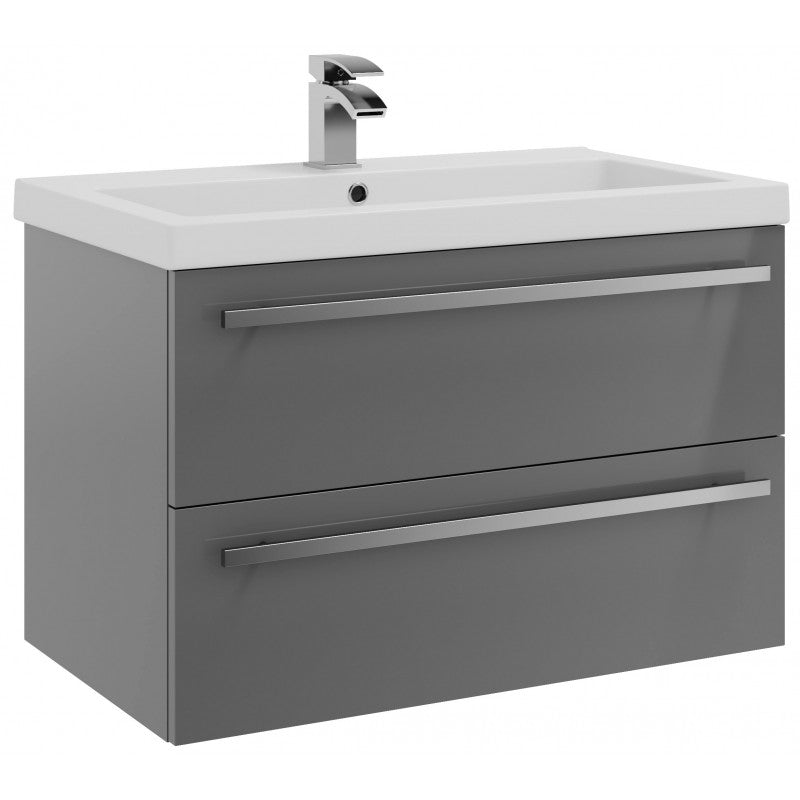 Milan Wall Mounted 2 Drawer Unit & Basin - 800mm Grey Gloss