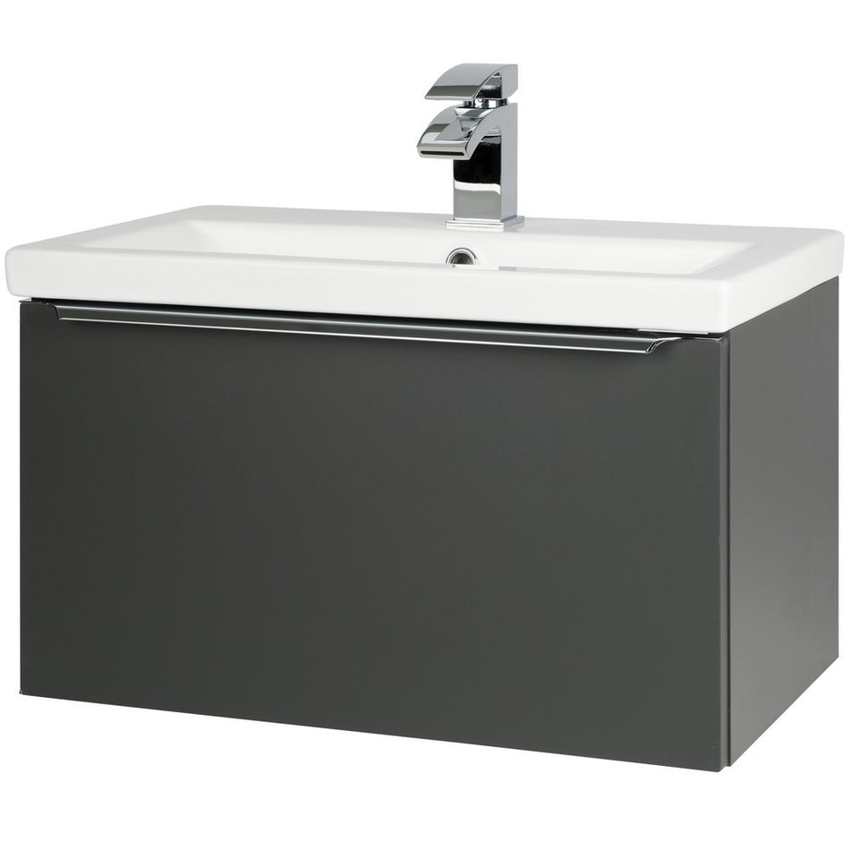 Royal Dark Grey Wall Mounted Drawer Unit & Ceramic Basin - 600mm