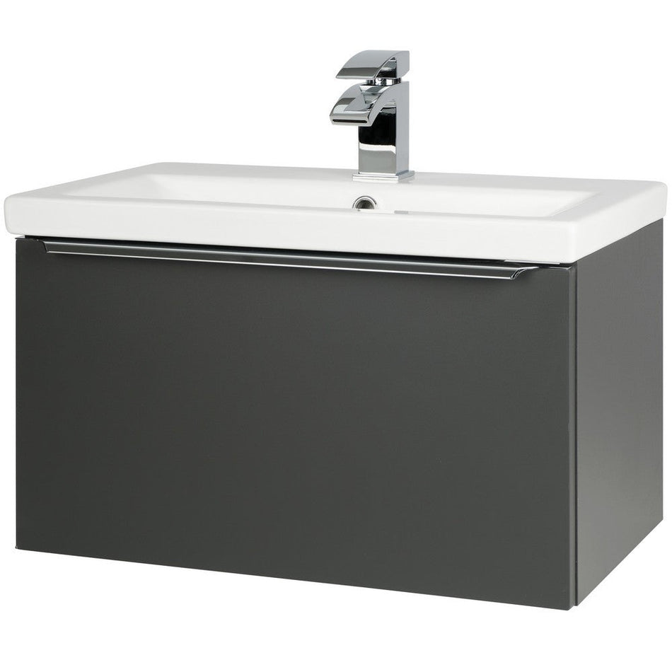 Royal Dark Grey Wall Mounted Drawer Unit & Ceramic Basin - 800mm