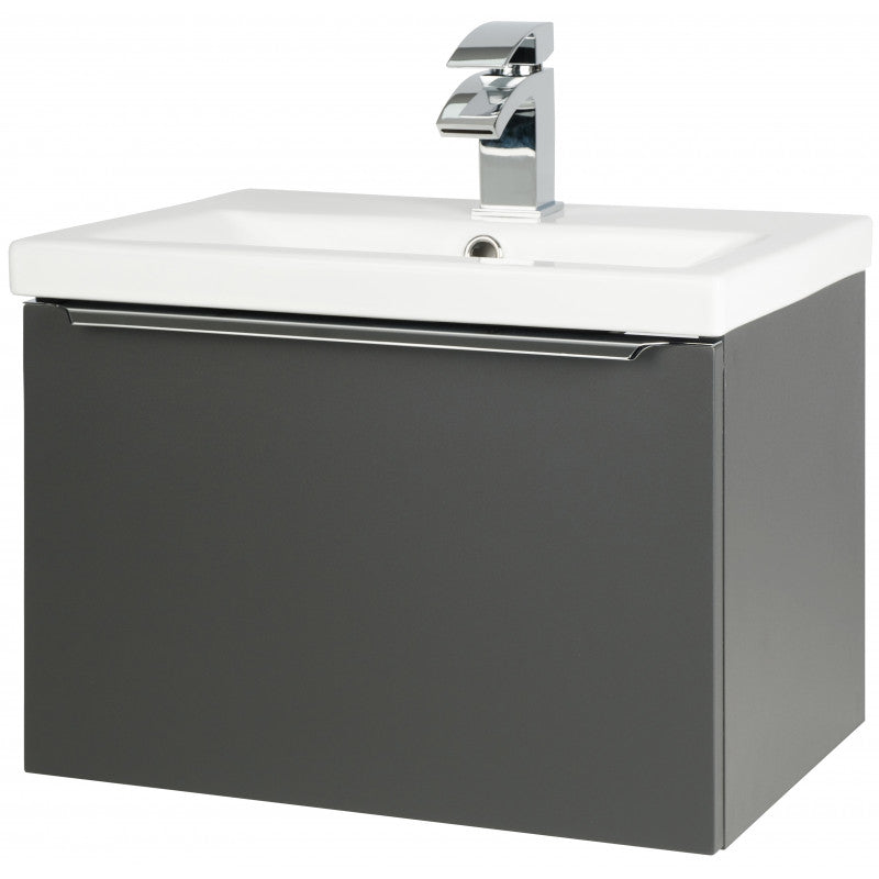 Royal Dark Grey Wall Mounted Drawer Unit & Ceramic Basin - 500mm