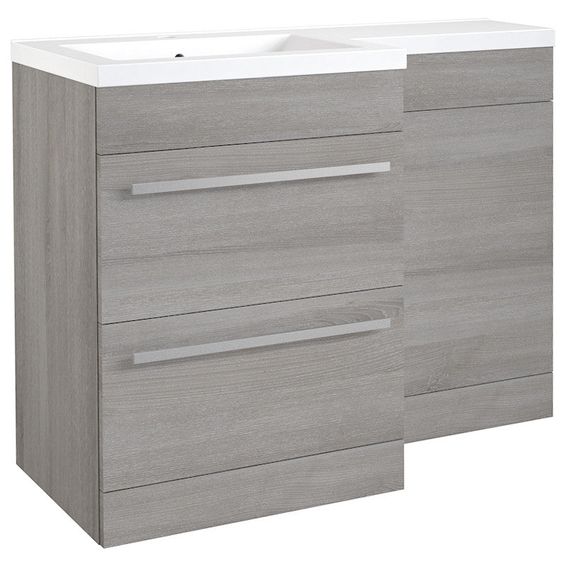 Milan 2 Drawer Silver Oak L-Shaped Basin & Toilet Bathroom Unit - Left/Right Hand