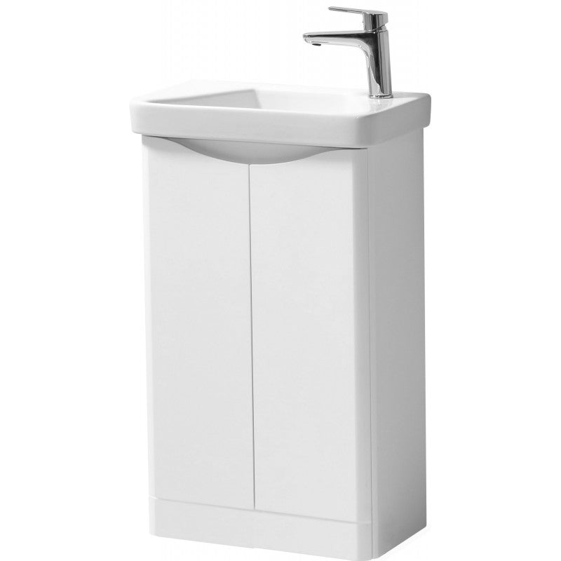 Arezzo Floor Standing Cloakroom Ceramic Basin & 2 Door Unit - White Gloss