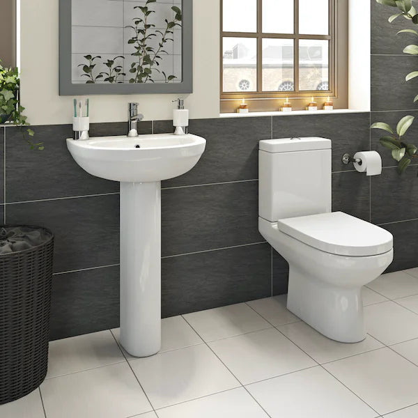 Portland Toilet & Basin Cloakroom Set - Full Pedestal Basin