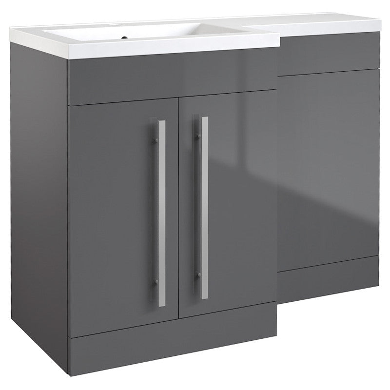 Milan 2 Door Grey Gloss L-Shaped Basin & Toilet Bathroom Unit - Left/Right Hand