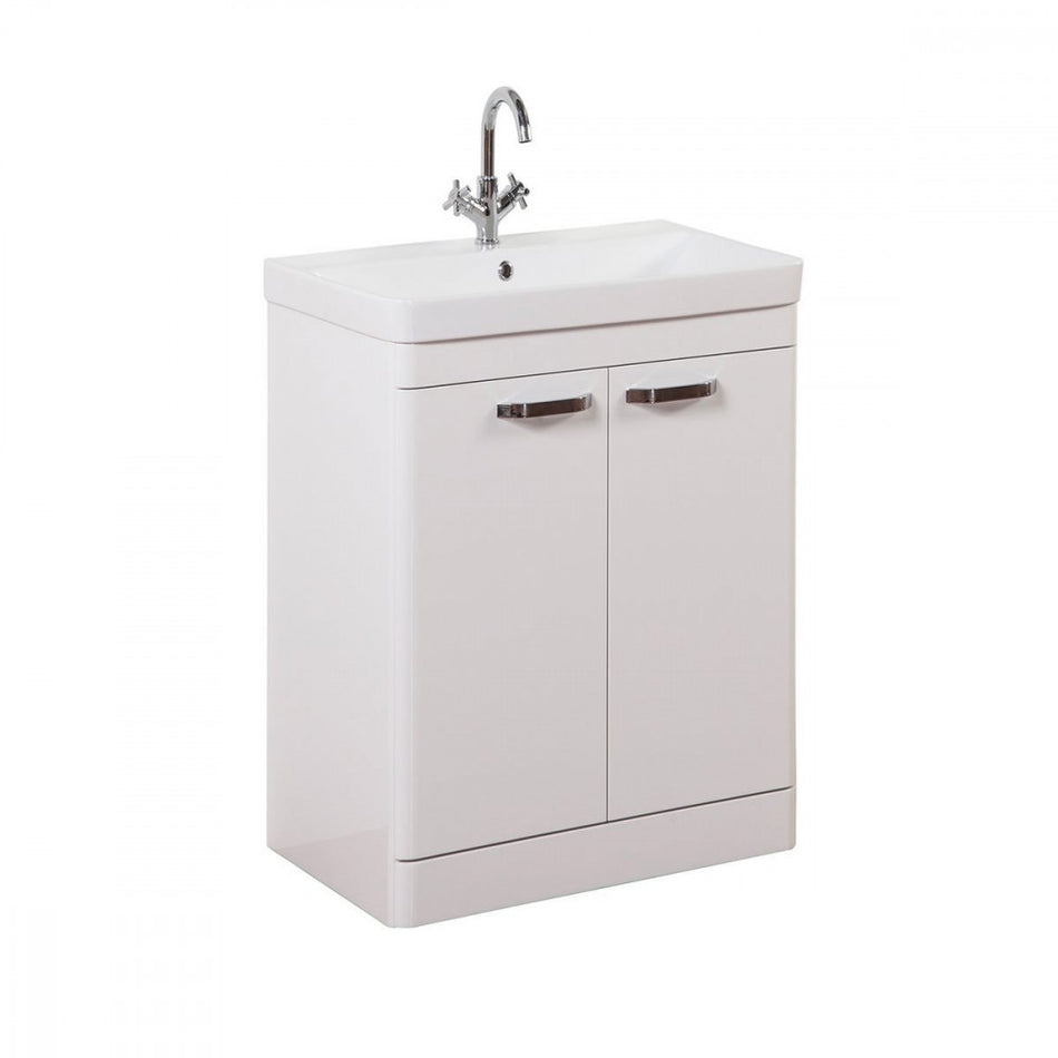 Olsa Floor Standing Basin Vanity Unit With 2 Doors - White Gloss 600mm