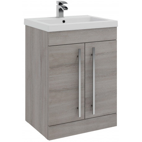 Milan Floor Standing 2 Door Unit & Basin - 600mm Silver Oak