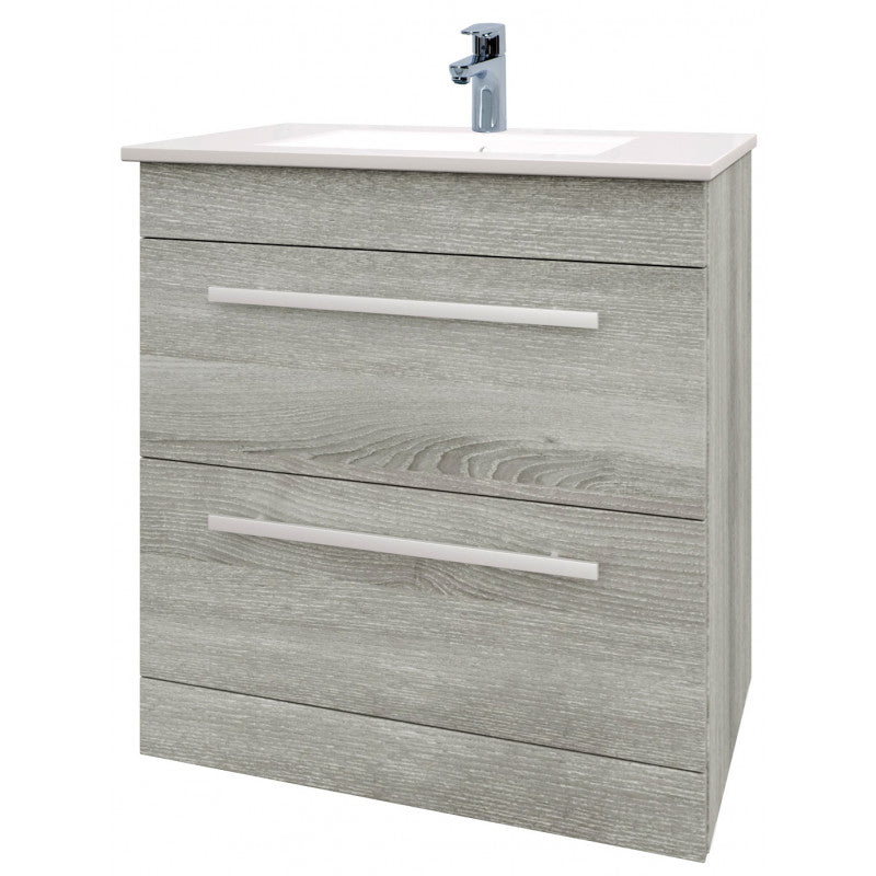 Milan Floor Standing 2 Drawer Unit & Basin - 600mm Silver Oak