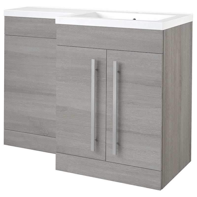 Milan 2 Door Silver Oak L-Shaped Basin & Toilet Bathroom Unit - Left/Right Hand