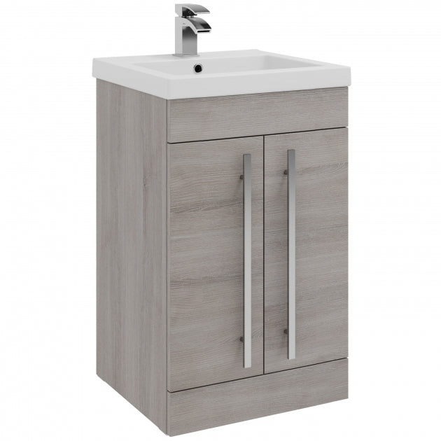 Milan Floor Standing 2 Door Unit & Basin - 500mm Silver Oak