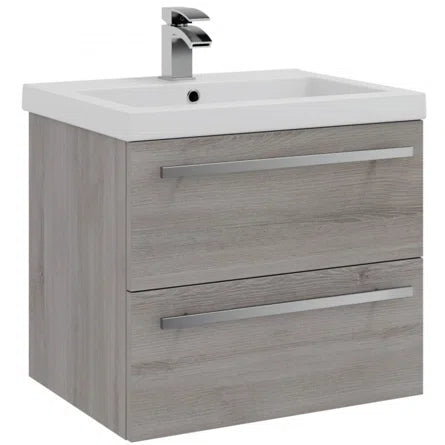 Milan Wall Mounted 2 Drawer Unit & Basin - 600mm Silver Oak