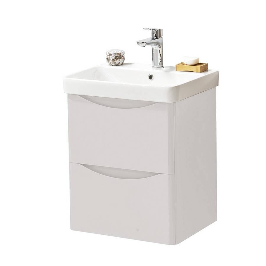 Arezzo Wall Hung 2 Drawer Unit & Ceramic Basin 500mm Cashmere