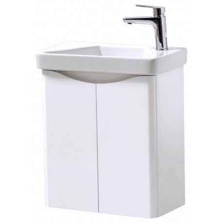 Arezzo Wall Mounted Cloakroom Ceramic Basin & 2 Door Unit - White Gloss