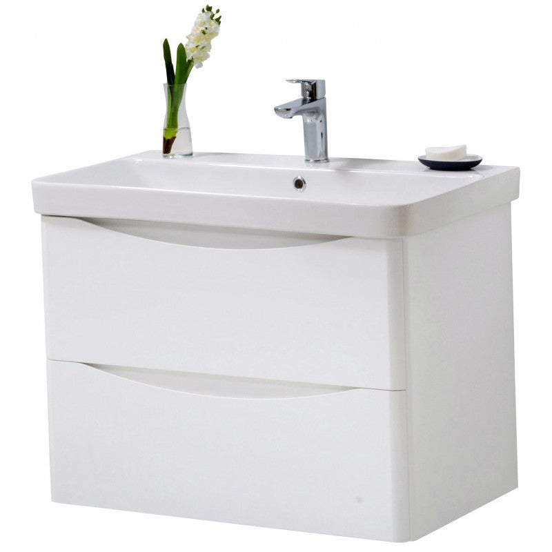 Arezzo Wall Hung 2 Drawer Unit & Ceramic Basin 800mm White Gloss