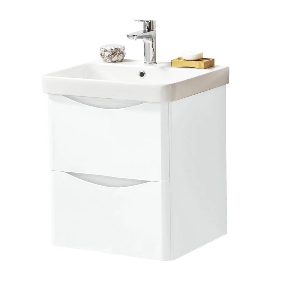 Arezzo Wall Hung 2 Drawer Unit & Ceramic Basin 500mm White Gloss