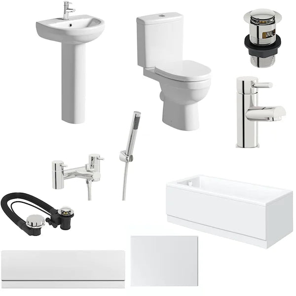 Complete Full Bathroom Suite With Bath, Toilet, Basin & Taps - Multiple Sizes